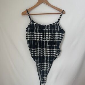 SHEIN Black and White Plaid Bodysuit